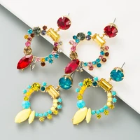 fashion colorful crystal rhinestone geometric round dangle statement earrings for women beautiful jewelry gothic accessoriess