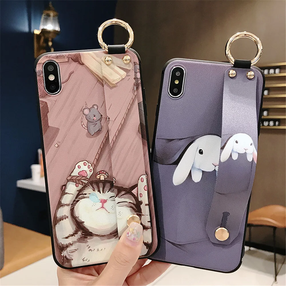 Ремешок на запястье для IPhone X XR XS MAX чехол телефона милый силиконовый Iphone 11pro 7 8 6S 5S