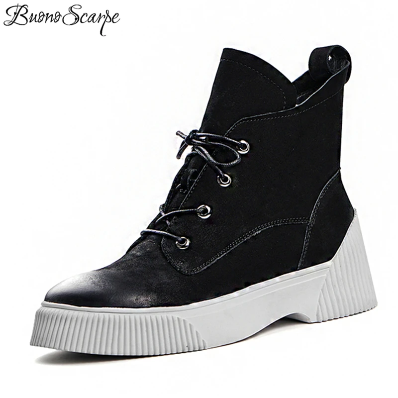 

Buono Scarpe Genuine Leather Women Boots Fenimina 2019 New Fashion Thick Bottom Lace Up Short Booties Casual Ladies Shoes Women