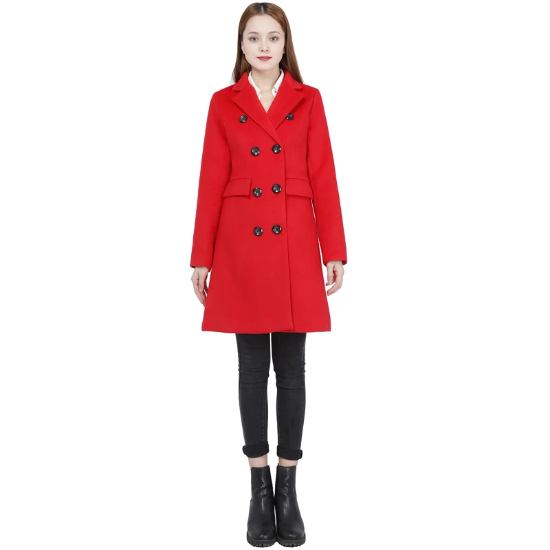 Шерстяное зимнее пальто женское однобортное с длинными рукавами для девочек