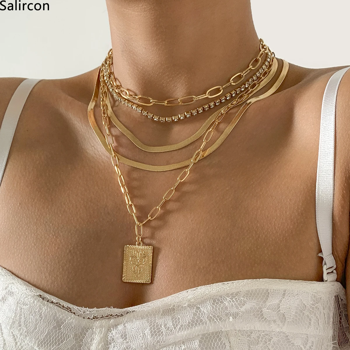 

Butterfly Pendant Necklace For Women Flat Blade Snake Chain Tennis Chain Multi Layer Necklace Vintage Punk Jewelry Accessories