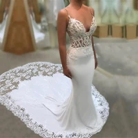eightale wedding dresses spaghetti strap appliques lace long train wedding gown mermaid bride dresses chiffon vestido de noiva