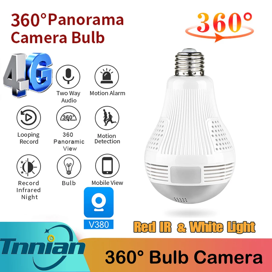

1080P 4G SIM Card 360 Panoramic IP Camera Home Security CCTV Surveillance Fisheye Network IP Bulb Lamp Camera V380