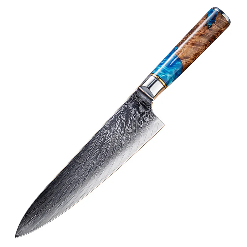 

8'' Chef's Knife 67 Layers Damascus Steel Chef Knife Damascus Paring Fruit Vegetable Knife Cutter with Resin Wood Handle
