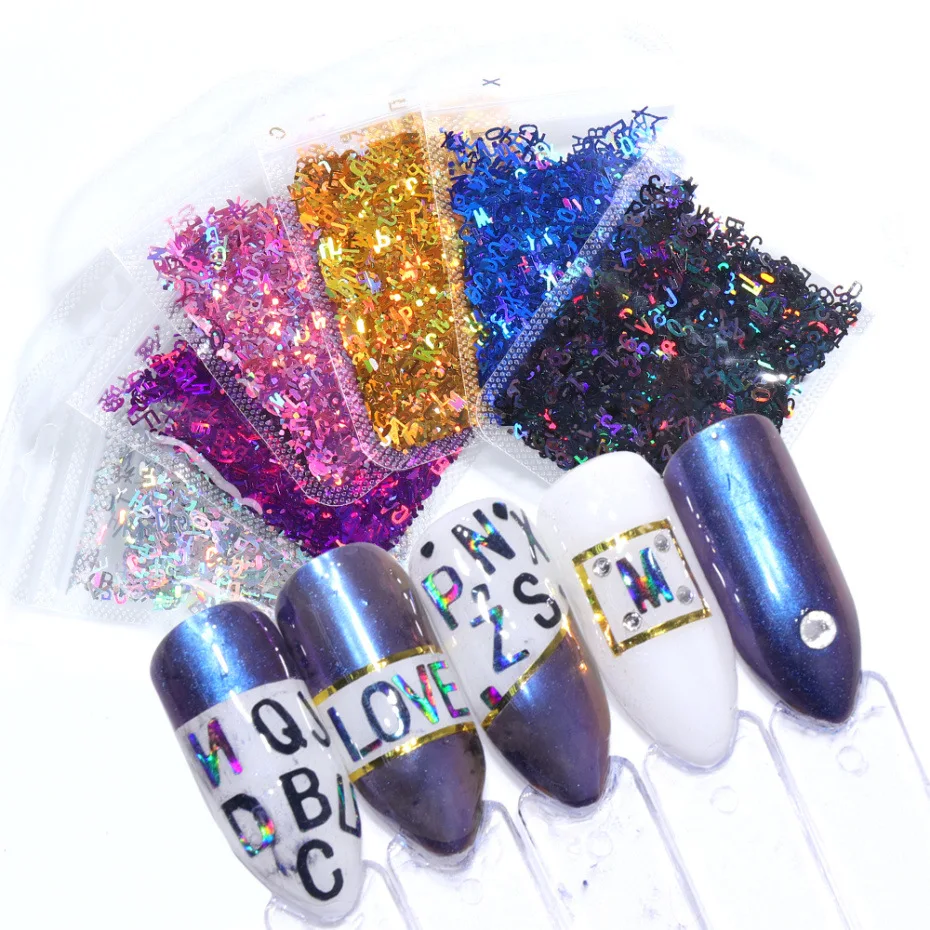

Hot manicure sequins retro alphanumeric laser nail patch nail