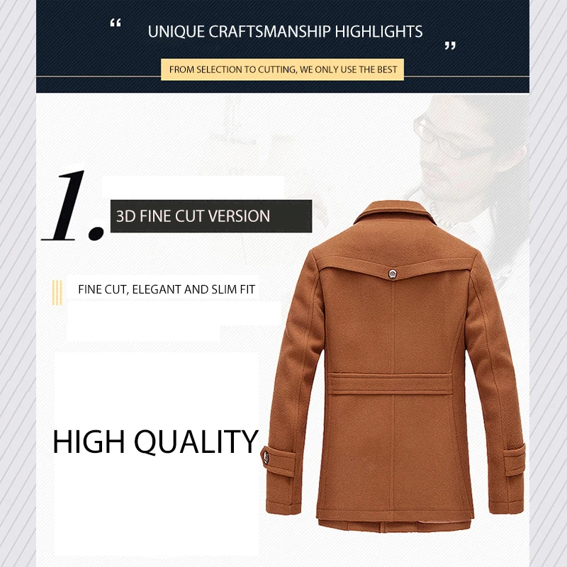 Winter trench coat for men fashion mens jackets version of woolen men's jacket double collarwarm woolen coat PP255100