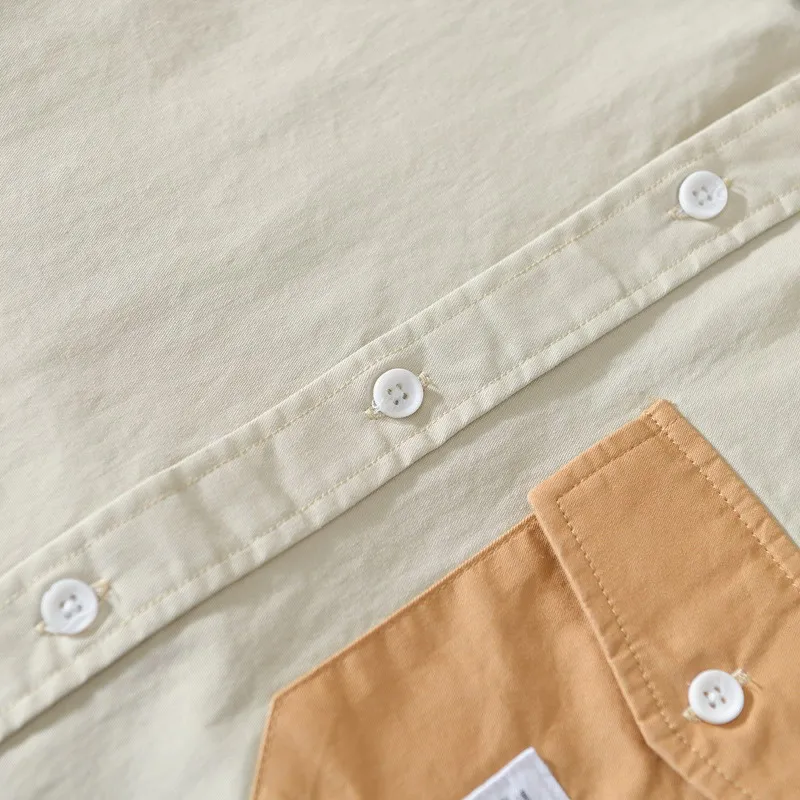 

Summer New Style Simple Loose Cotton Pocket Shirt Men's Hong Kong Casual Long Sleeve Solid Color Shirt Men's Tops 1233