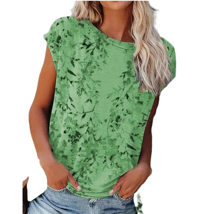 

2021 New Women Tops Summer Fashion Loose Round Neck T-shirt Plant Printing Short-sleeved T-shirt Casual Pullover Ladies Blusas