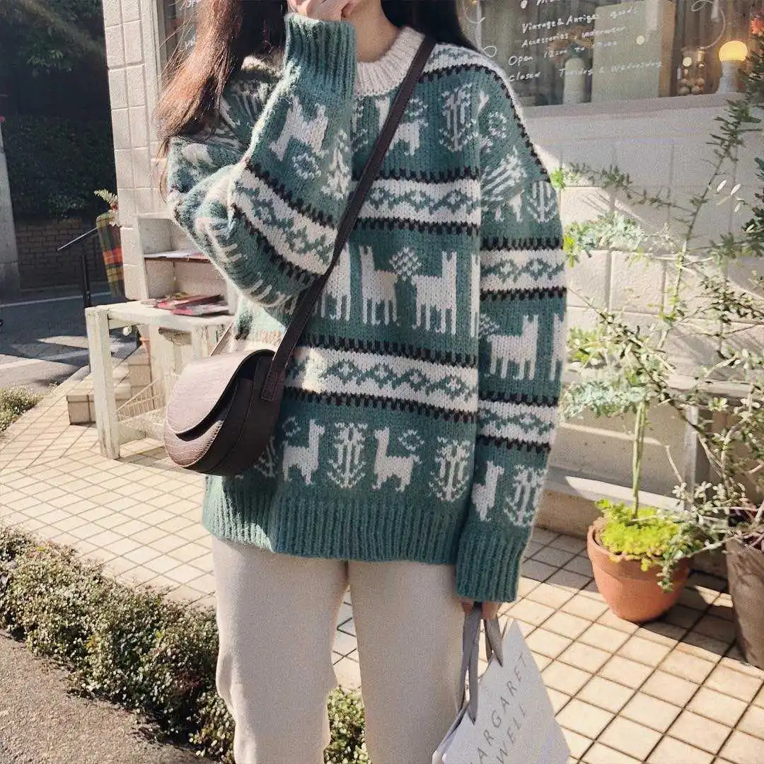 

oversized pullover loose korean autumn winter elegant 2021 jumper knitted sweater women vintage woman cute thick solid