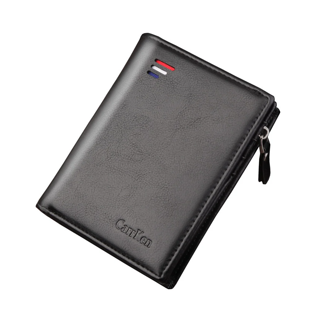

2021 New Men's Wallet Anti-degaussing Short Pu Leather Wallet Zipper Retro Wax Oil Youth Vertical Wallets