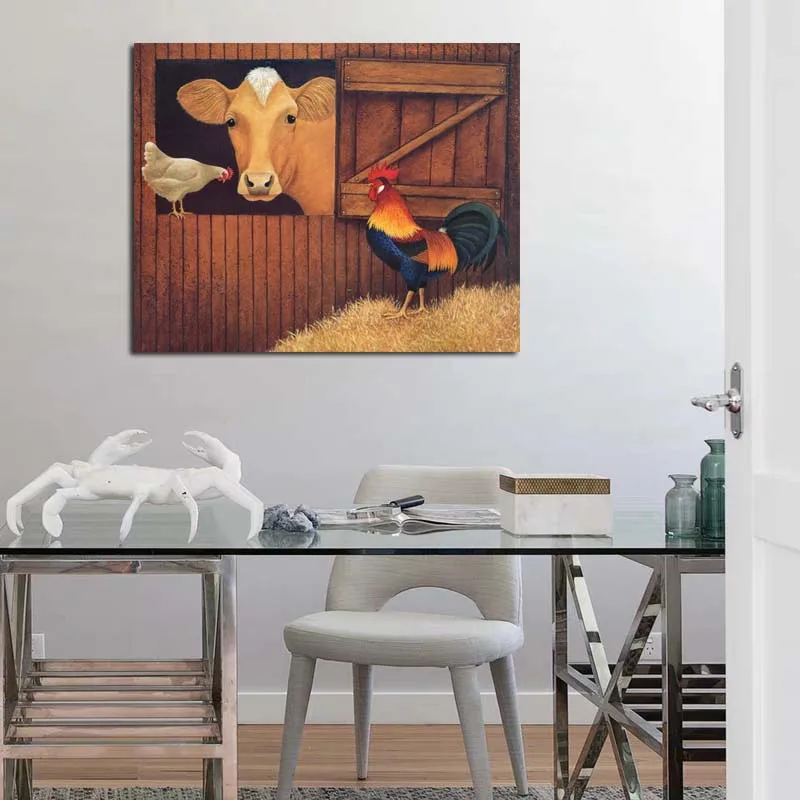 Lowell Herrero обои с цыплятами и коровами холст живопись печать гостиная украшение для