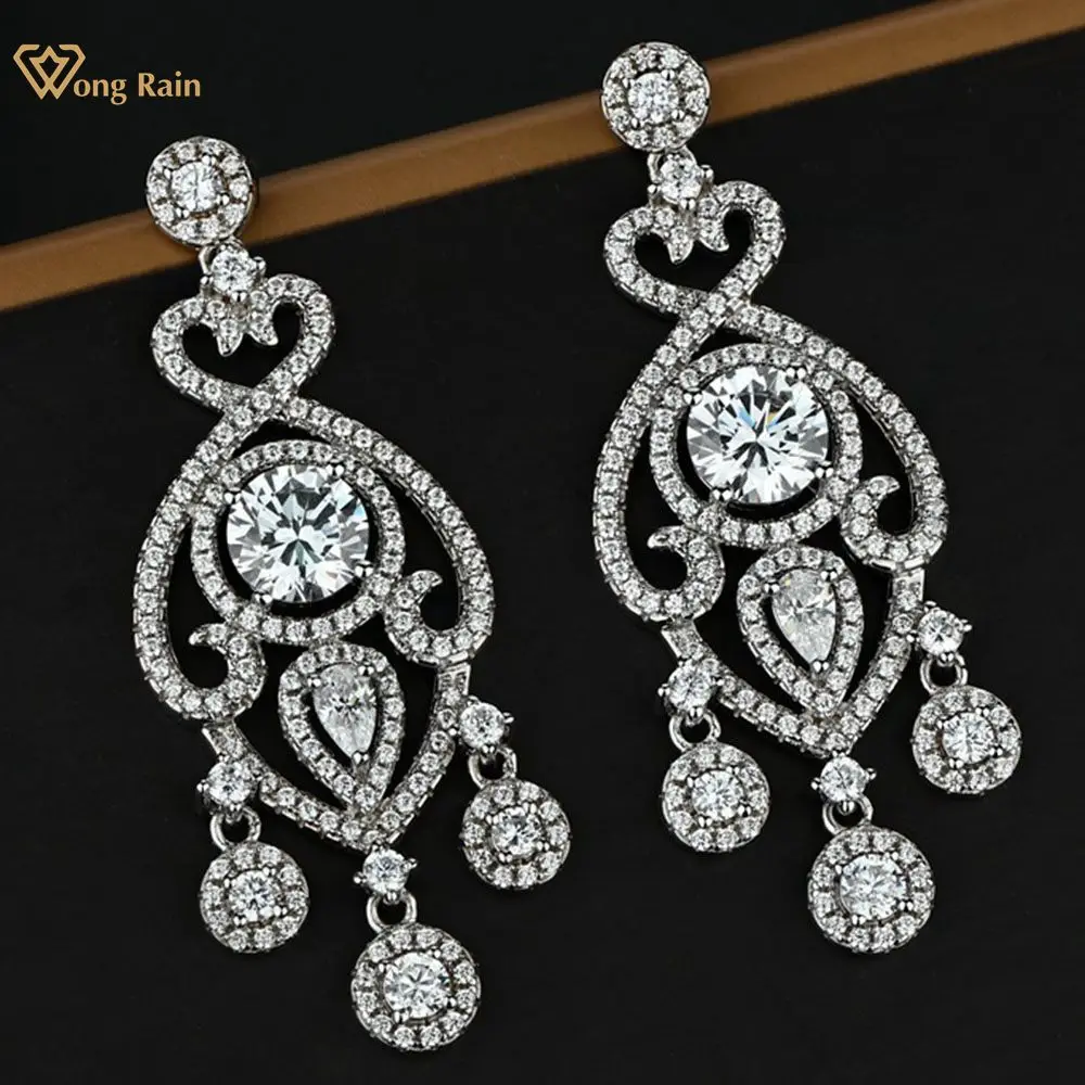 

Wong Rain 100% 925 Sterling Silver Created Moissanite Diamonds Gemstone Wedding Enagement Dangle Earrings Fine Jewelry Wholesale