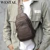 WESTAL Genuine Leather Men's Shoulder Messenger Bag Male Chest Bag Crossbody Bags For Men Chest Pack Leather Mens Sling Bags 1