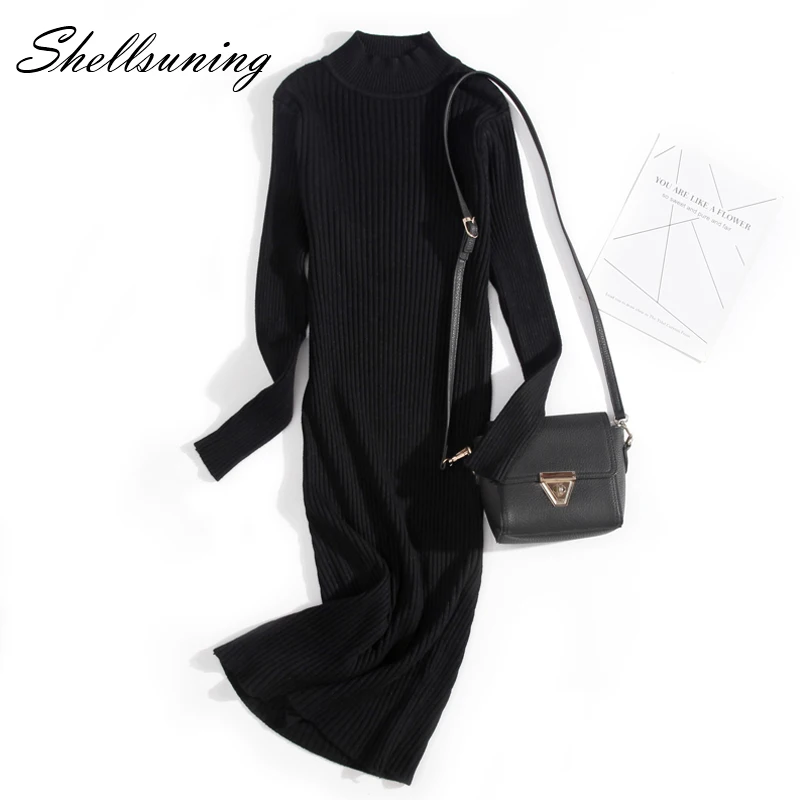 Shellsuning/зимнее плотное платье свитер для женщин полосатый вязаный длинный прямой