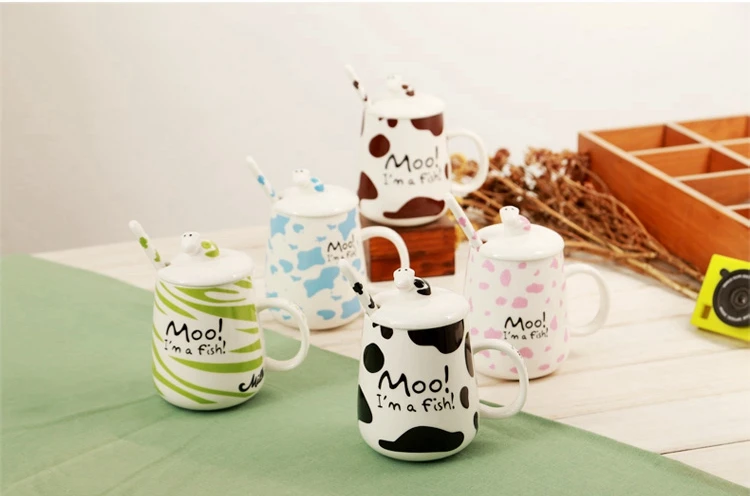 Мультяшная молочная корова, молочная чашка, милые животные, керамические кружки, креативная чайная кружка с крышкой, ложка, кофейная чашка, для дома, офиса, посуда для напитков, чашки для воды