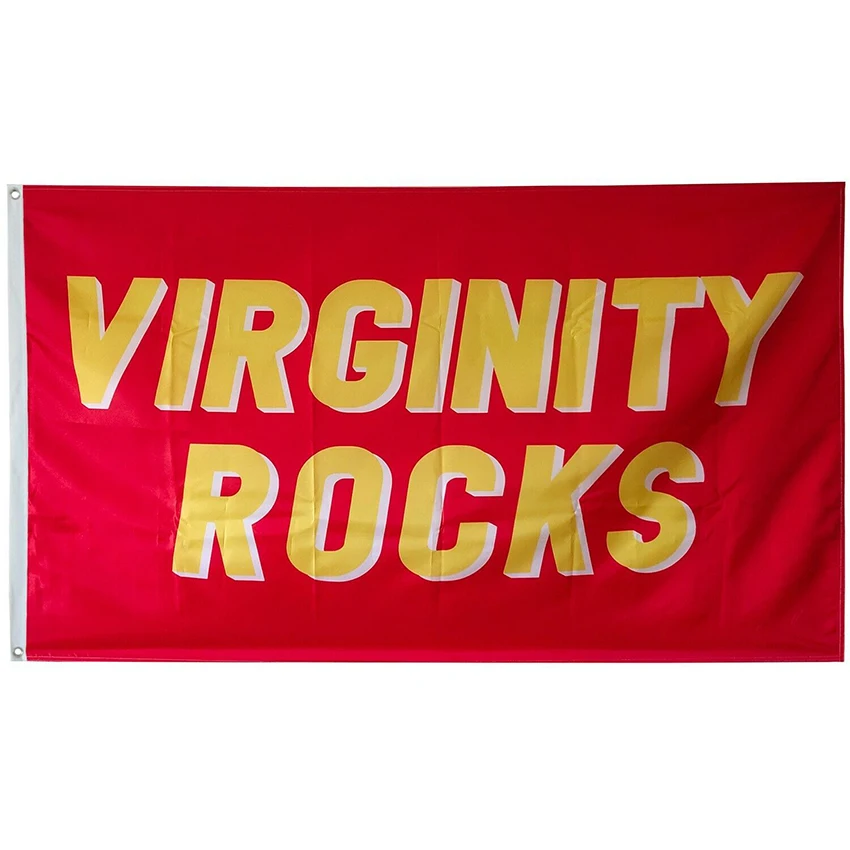 

Virginity Rocks Flag 3x5Ft Banner Red Background College Dorm Frat Man Cave Wall Indoor Or Outdoor Decoration 90x150cm Hanging
