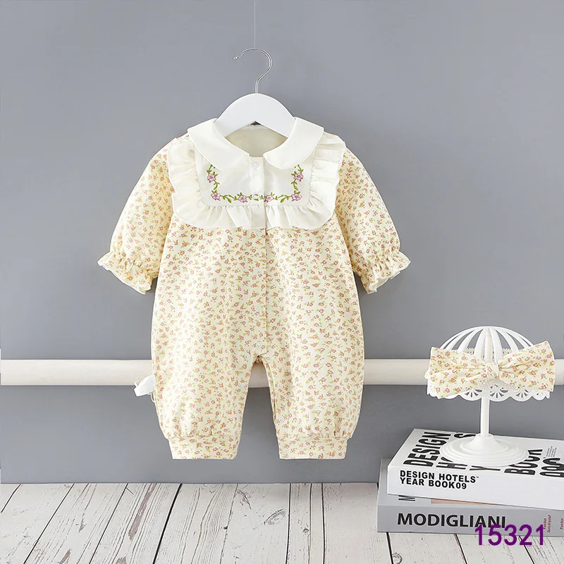 

Baby Girl Outfit Children's Bodysuits Infant One-piece Beige Floral Spring and Autumn Long-sleeve Kids Romper Baby Girl Clothes
