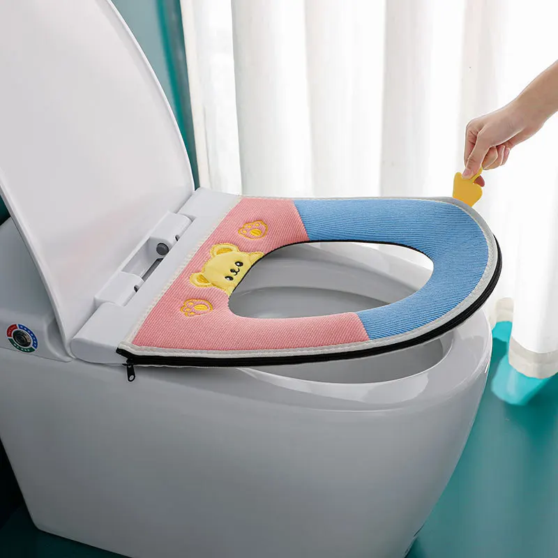 

Household toilet seat four seasons universal with handle thickened zipper stitching toilet seat toilet cover