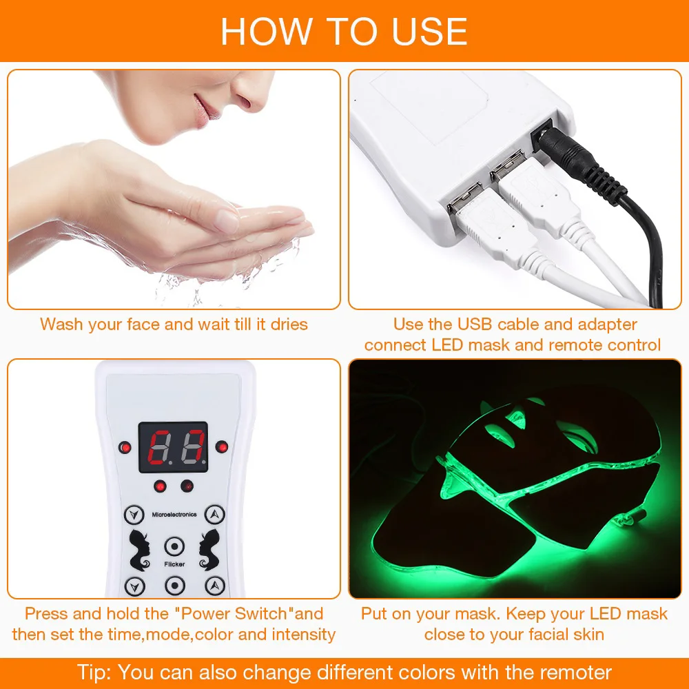Светодиодная маска для терапии лица с радиочастотным воздействием, красным светом, восстановлением морщин, фотонами 7 цветов и использованием в салонах красоты.