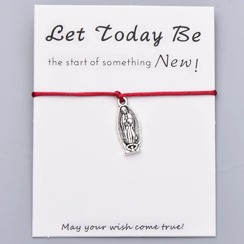 Pipitree Lucky Wish Virgin браслет Mary Let Today Be New Start красные браслеты с подвесками для женщин, мужчин, девочек, ювелирный подарок