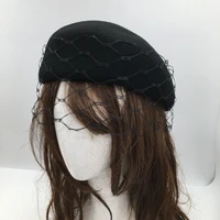 2021 fashion ladies mesh beret hat fancy 100 wool felt hat warmer winter hat cap women fedora hat fascinator pillbox hat formal