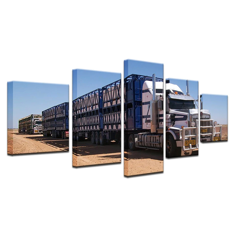 

Wall Art Canvas Paintings 5 Pieces Truck Car Side View Excavator Picture Print Home Decor Poster For Living Room Modular Frame
