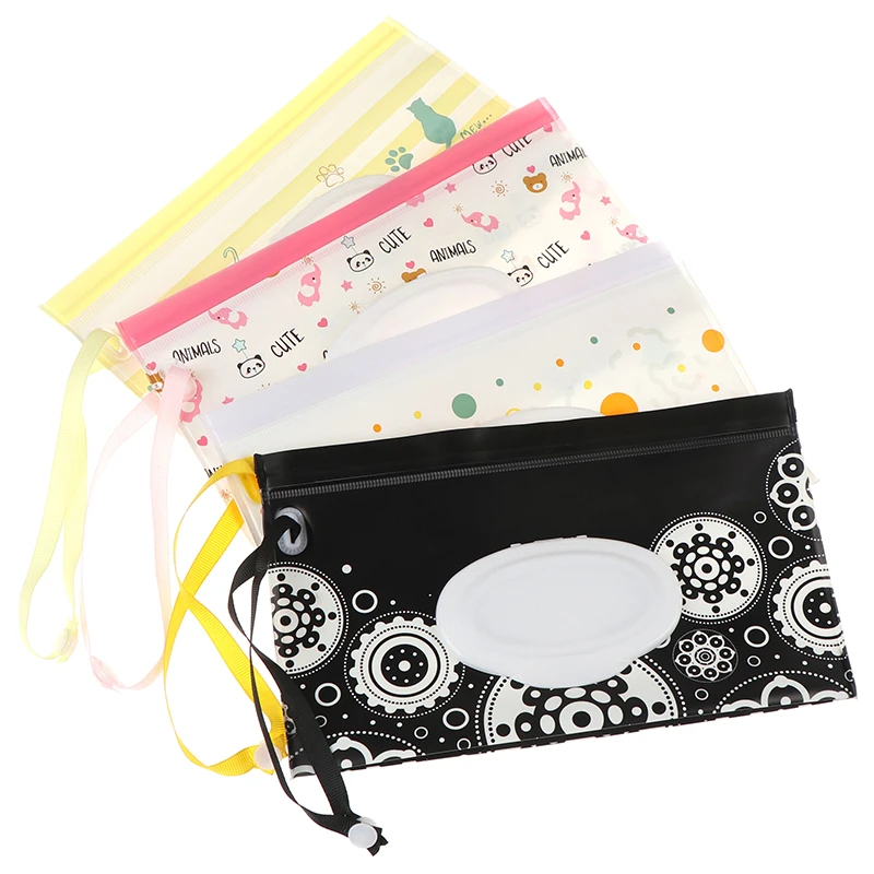 

Eco-friendly Easy-carry Wet Wipes Bag Snap Strap Wipes Container Clamshell Cosmetic Pouch Many colors