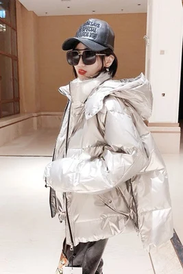 Silver Новая глянцевая хлопковая куртка для женщин, зимняя теплая парка свободного размера плюс, верхняя одежда для женщин, пуховики, Женское пальто с капюшоном, пальто - Цвет: Silver