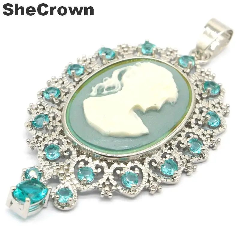 SheCrown Камея Оникс белые женские зеленый цаворит Гранат 925 Серебряная подвеска 45x30 мм