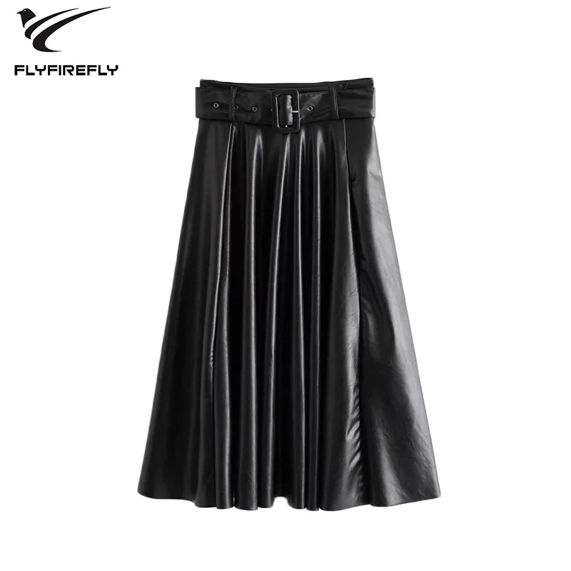 Элегантная черная юбка из искусственной кожи Сексуальная плиссированная с