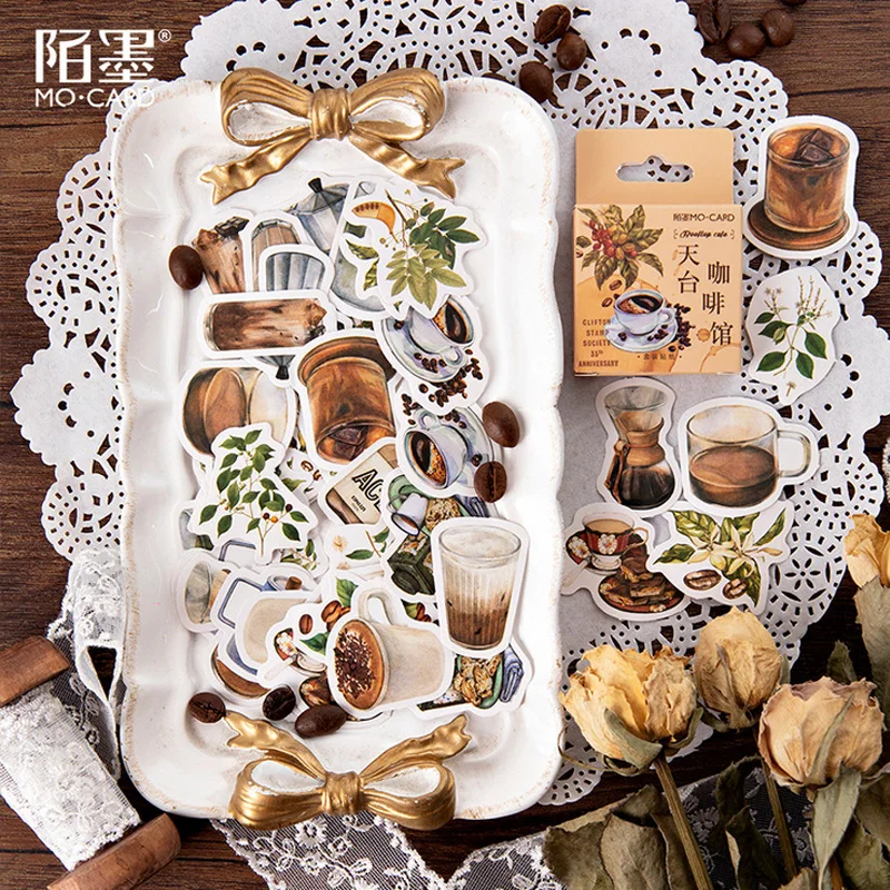 46 Pcs/Box Momo vintage Rooftop Coffee shop mini paper sticker package DIY diary decoration album scrapbooking | Дом и сад