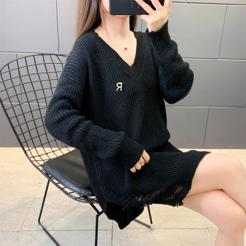 2021 черный свободный с отверстиями Rac | Женская одежда