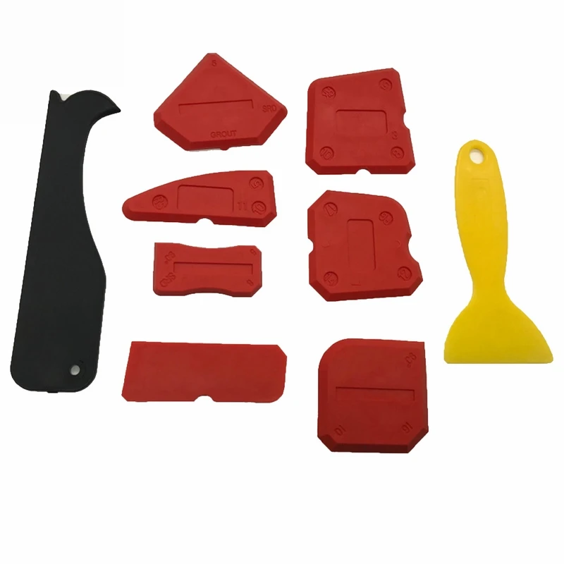 9pcs red 4/5/9 шт. оконные и дверные профили силиконовый герметик разбрасыватель удобрений Шпатель скребок цемент герметики набор инструментов для удаления шприц для заделки швов отделка герметик цементного раствора - Цвет: 9pcs red