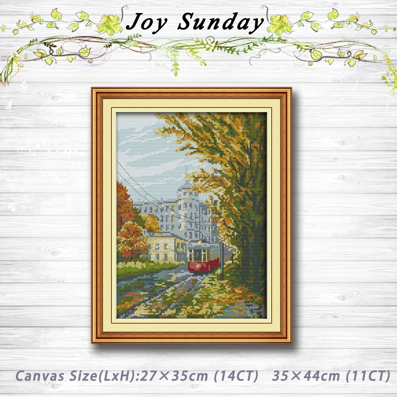 

Tram city scenery painting dmc 14CT 11CT counted cross stitch kits embroidery set Needlework Set chinese cross stitch Home decor