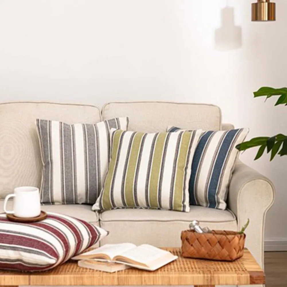 

Wide Stripe Pillowcase Geometric Linen Cushion Cover Decorative Living Room Sofa Pillow Cover 45X45CM