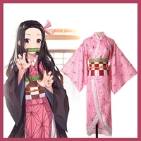 2021 demon slayer costumes japanese anime figue kamado nezuko kimono coat clothing wig accessories for women cosplay costumes