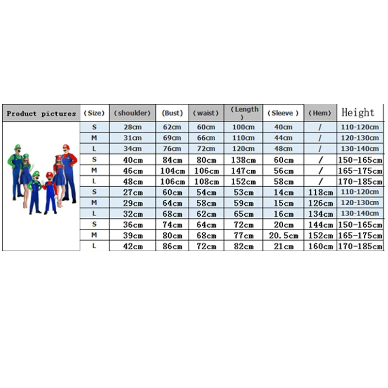 Для взрослых и детей Супер Марио для косплея костюм супер Луиджи Bros сантехник