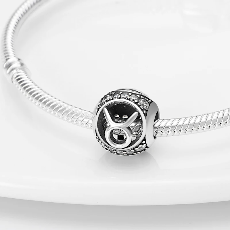 

plata charms of ley 925 Silver Round Twelve Constellation Series-Taurus Charms Bead Fit Original Pandora Bracelet Fine Jewelry