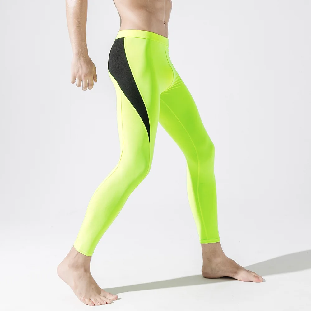 Fluorescent green Для мужчин s утягивающие треники колготки для мужчин спортивные Леггинсы для фитнеса спортивная одежда длинные брюки для спортзала тренировочные брюки обтягивающие леггинсы - Цвет: Fluorescent green