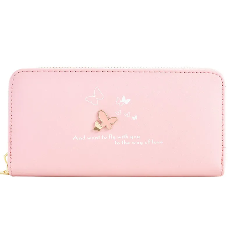

Wallet female long fashion wrist clutch bag cartoon butterfly double zipper large capacity mobile phone bag