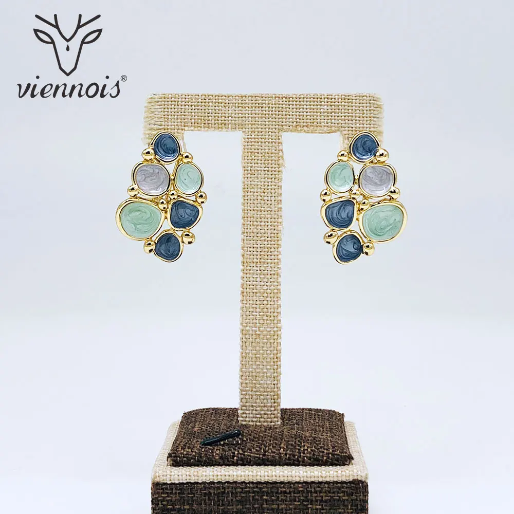 

Viennois Enamel Stud Earrings For Women Multi Color Gold Color Female Metallic Earrings Party Jewelry