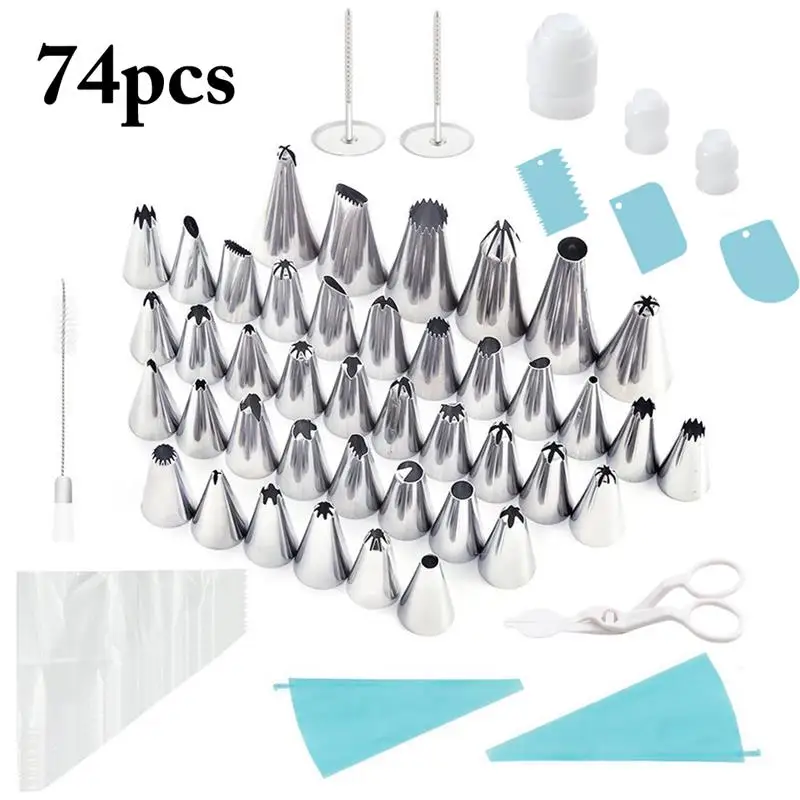 

74 Pcs Cake Decorating Baking Tools Set Creative DIY Cake Icing Nozzle Kitchen Pastry Bag Cake Scraper Bakeware Accessories
