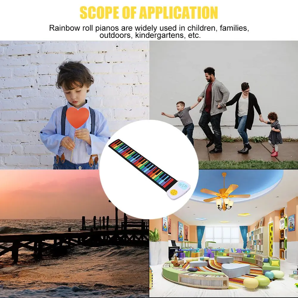 

49 Keys Rainbow Roll Piano Silicone Portable Foldable Colorful Soft Keyboard Electronic Piano Rainbow Key Rechargable Piano