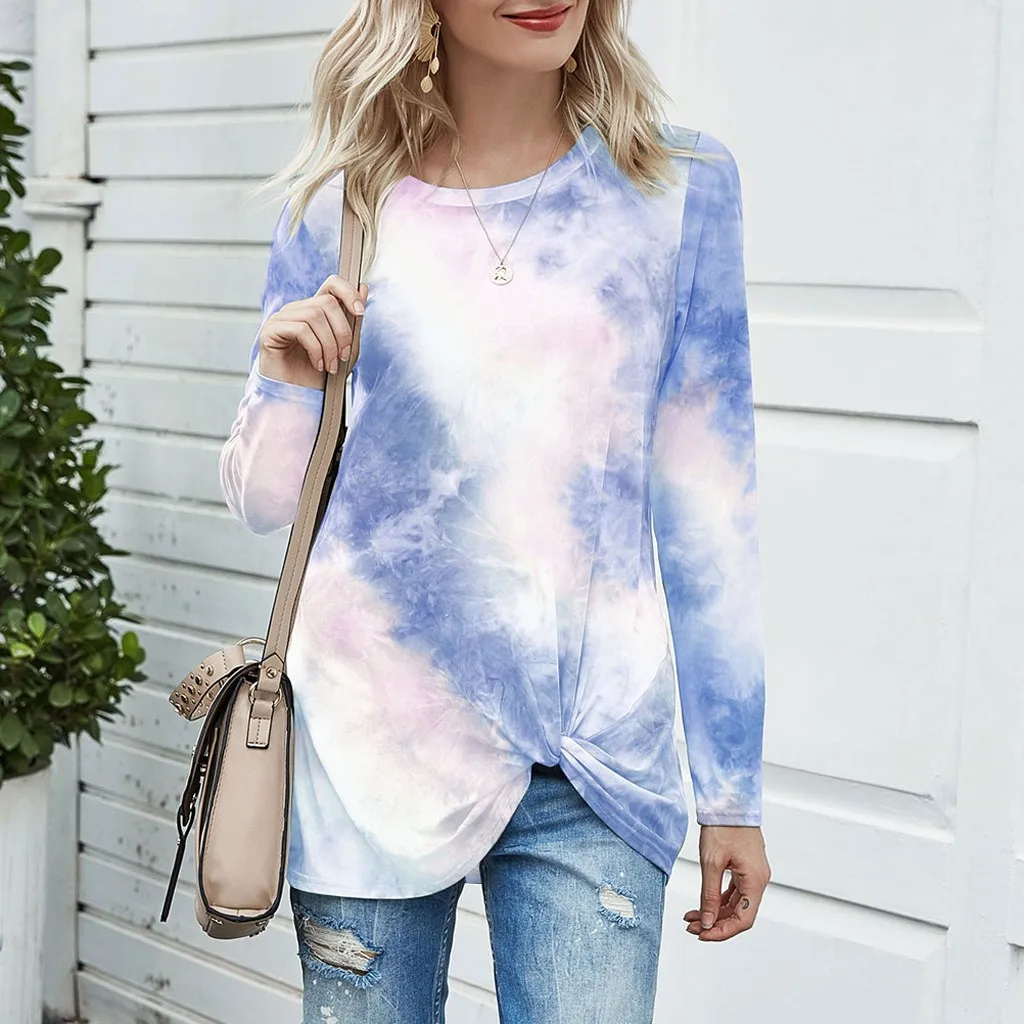 Женская осенне Весенняя футболка повседневный Свободный пуловер с длинными