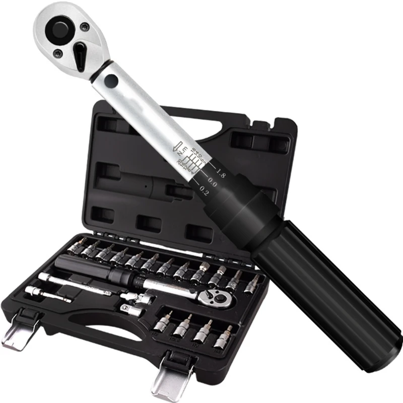 

21pcs/set Bicycle Repair Tools Adjustable Ratchet Torque Wrench Socket Bit Extension Rod Combination