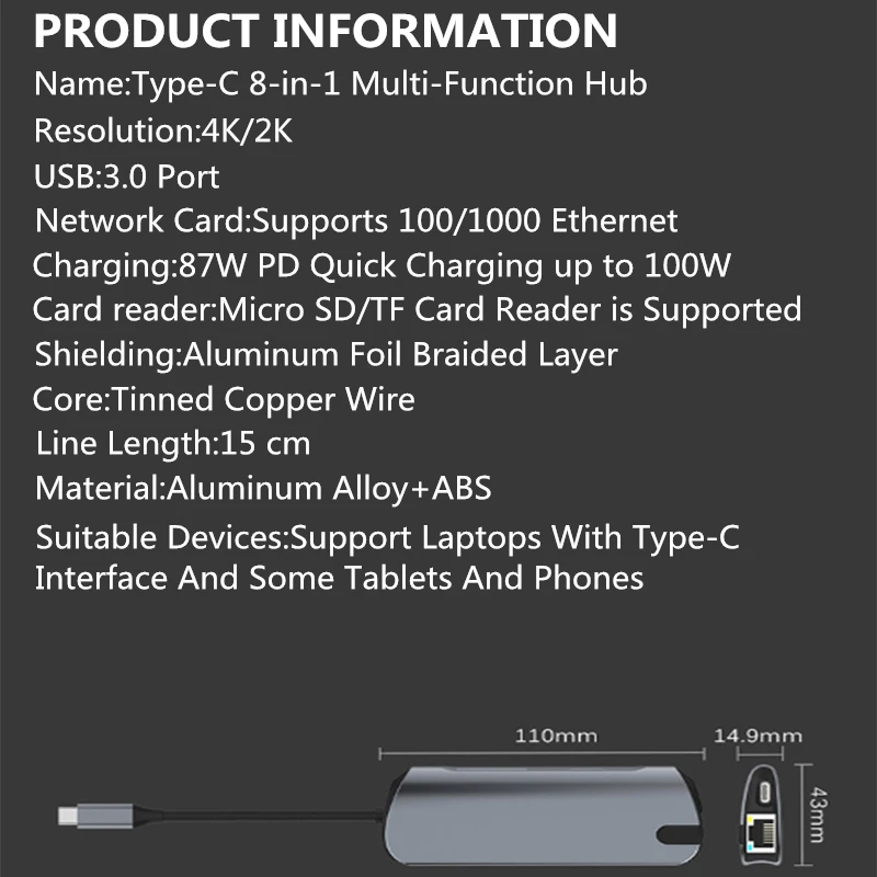 USB разветвитель Концентратор USB type C с HDMI RJ45 PD зарядка SD кард-ридер USB C концентратор Type C Plitter для Macbook Pro Аксессуары для ноутбуков мультихаб ноутбук аксессуары Multi HUB комплектующие для пк
