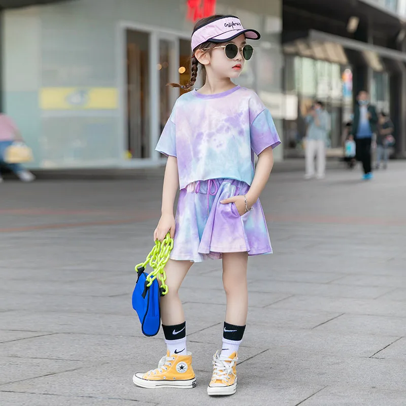 Комплект одежды для девочек 2020 летний спортивный костюм детский одежда с