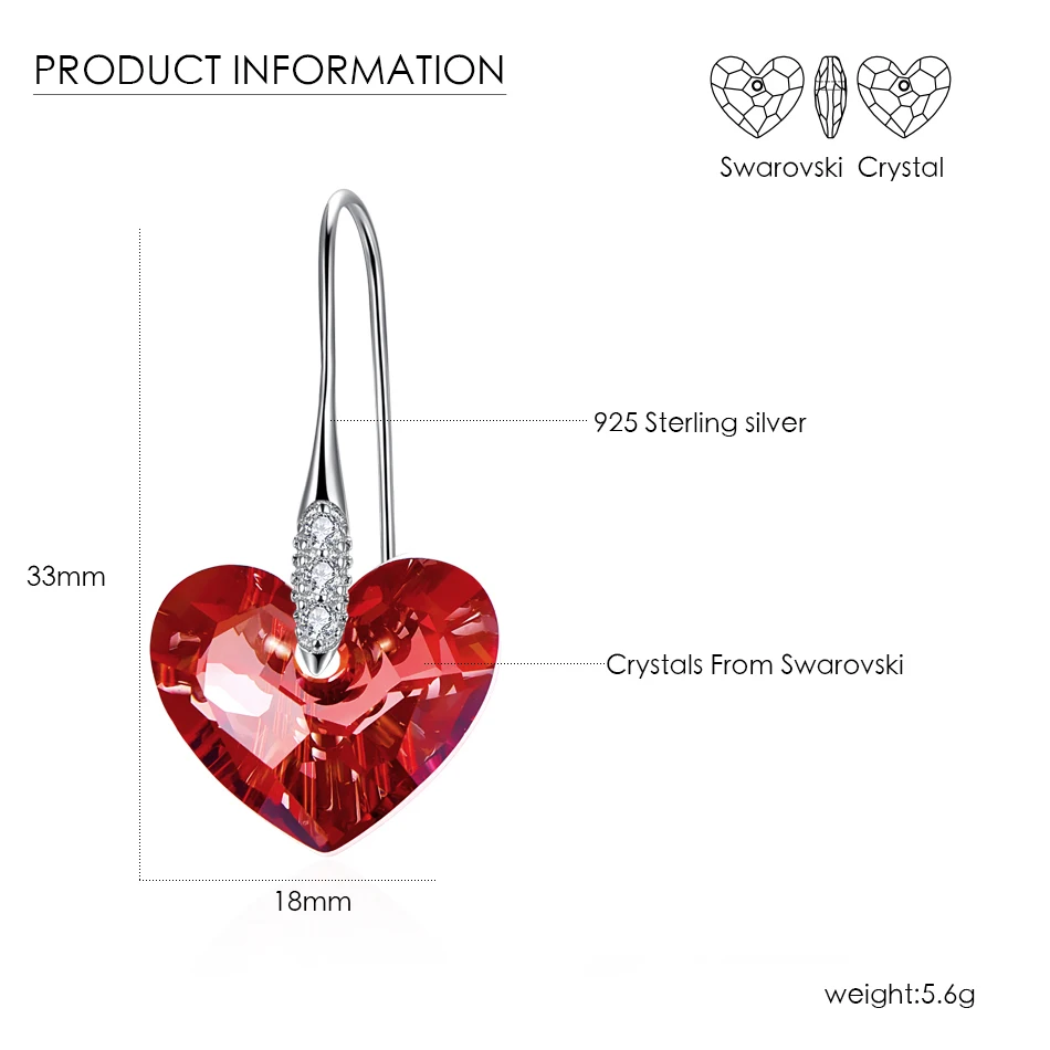 Кристаллы от Swarovski Love подвесное сердечко серьги для женщин Новая мода