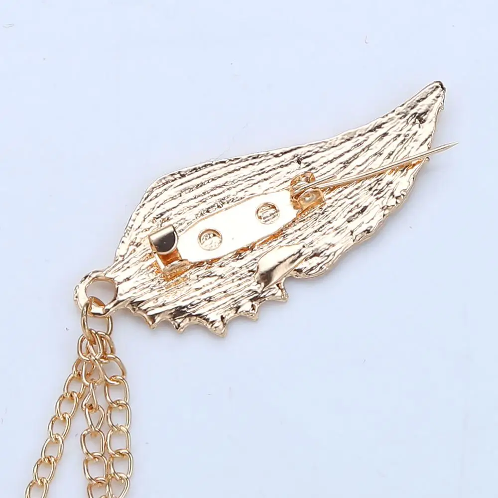 Взрослые мужчины сверкающие Броши Стразы двойные крылья Ангела кисточки цепь