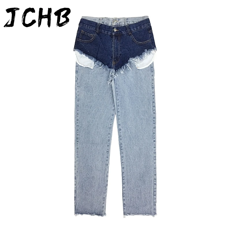 

JCHB 2021 New Spring And Autumn Fashion Casual Straight Loose Solid Color Button Shorts Wear Two-piece Jeans For Women SH028